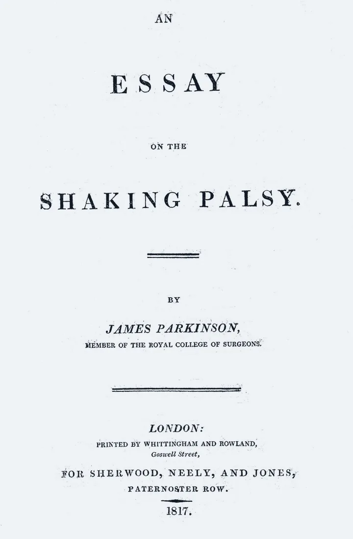 Title page of An Essay on the Shaking Palsy by James Parkinson, London, 1817